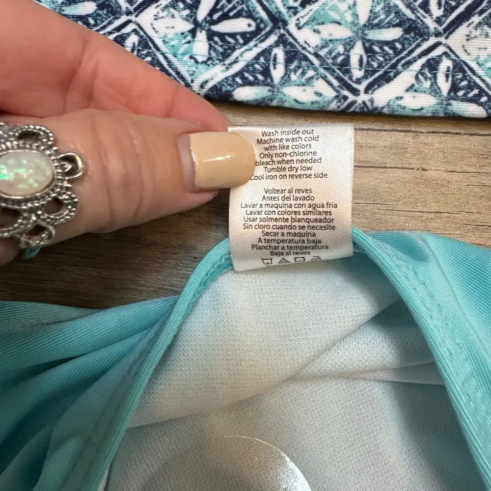 NWT Aqua Sol Swimsuit Girls 4 Long Sleeve 2 Piece UPF 50 Blue Spring Summer Bows